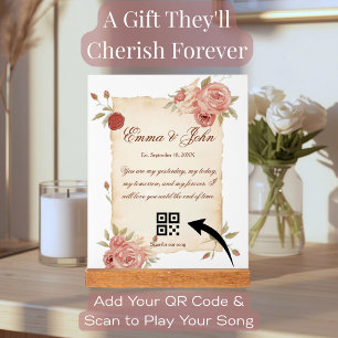 Vintage Floral Anniversary Gift with Song QR Code Acrylic Sign