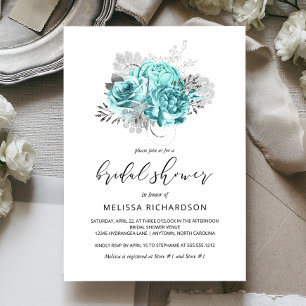 Vintage Floral Aqua Silver Bridal Shower Invitation