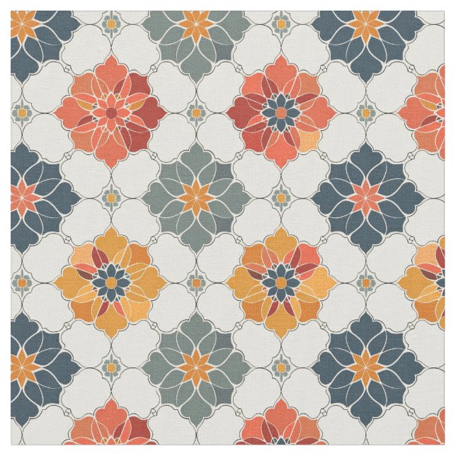 Vintage Floral Arabesque Tile Pattern Fabric (Close Up)