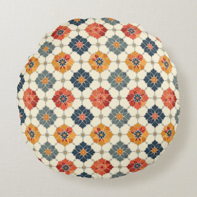 Vintage Floral Arabesque Tile Pattern Round Cushion (Front)