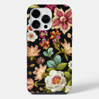 Vintage Floral Art Black iPhone 14 Pro Max Case