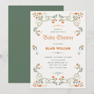 Vintage floral art nouveau baby shower invitation