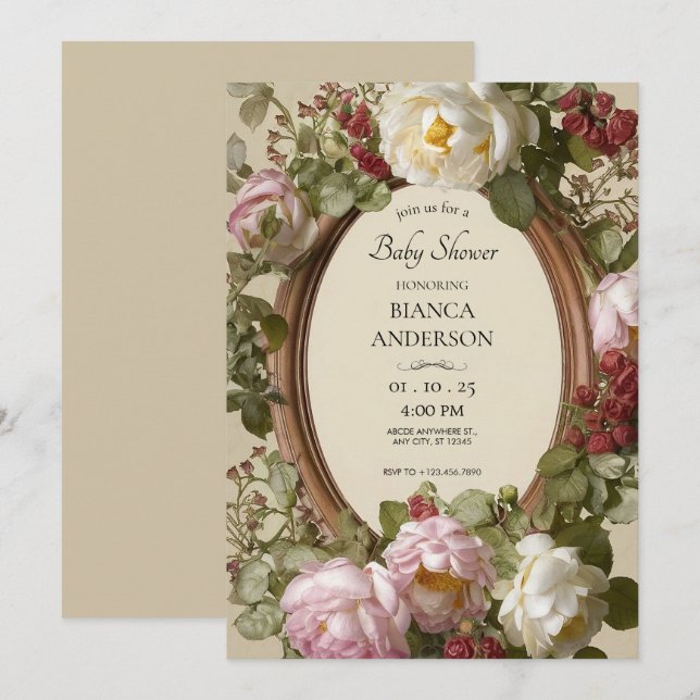 Vintage Floral Art Nouveau Baby Shower Invitation (Front/Back)