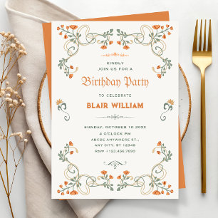 Vintage floral art nouveau birthday invitation