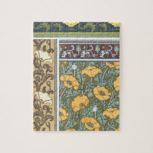 Vintage Floral Art Nouveau Poppy Flowers Jigsaw Puzzle