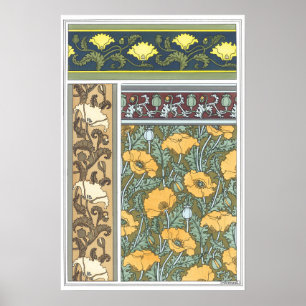 Vintage Floral Art Nouveau Poppy Flowers Poster