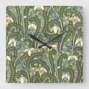 Vintage Floral Art Nouveau Snowdrop Flowers Square Wall Clock