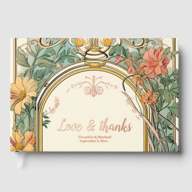 Vintage Floral Art Nouveau Wedding Guest Book (Front)