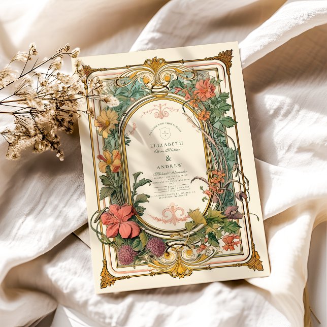 Vintage Floral Art Nouveau Wedding Invitation (Creator Uploaded)