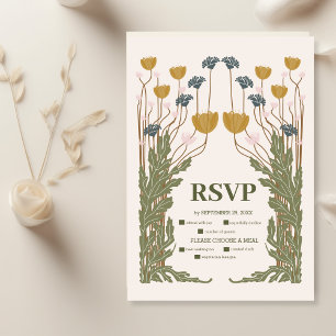 Vintage Floral Art Nouveau Wedding RSVP Card