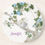 Vintage Floral Asian Style Lithograph Name Coaster<br><div class="desc">You can easily change the fonts and colours. You can also add your logo and the background image as you like.</div>
