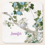Vintage Floral Asian Style Lithograph Name Square Paper Coaster<br><div class="desc">You can easily change the fonts and colours. You can also add your logo and the background image as you like.</div>