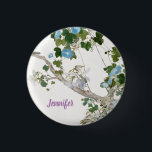 Vintage Floral Asian Style Pastel Colours Name 3 Cm Round Badge<br><div class="desc">You can easily change the fonts and colours. You can also add your logo and the background image as you like.</div>