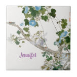 Vintage Floral Asian Style Pastel Colours Name Ceramic Tile<br><div class="desc">You can easily change the fonts and colours. You can also add your logo and the background image as you like.</div>