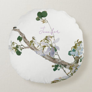 Vintage Floral Asian Style Pastel Colours Name Round Cushion