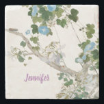 Vintage Floral Asian Style Pastel Colours Name Stone Coaster<br><div class="desc">You can easily change the fonts and colours. You can also add your logo and the background image as you like.</div>
