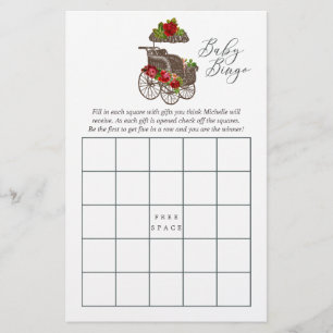 Vintage Floral Baby Carriage Baby Shower Bingo