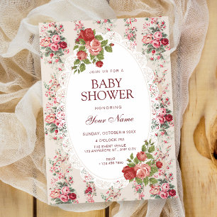 Vintage floral baby shower invitation