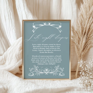 Vintage Floral Baby Shower Late Night Diaper Poster