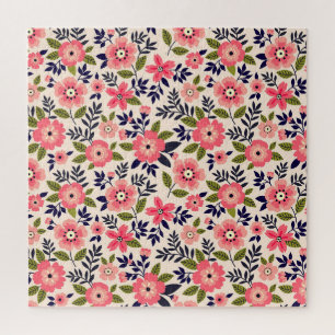 Vintage floral background, ditsy pink flowers. jigsaw puzzle