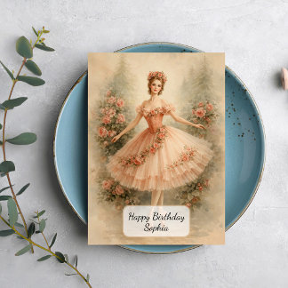 Vintage Floral Ballet Dancer Card