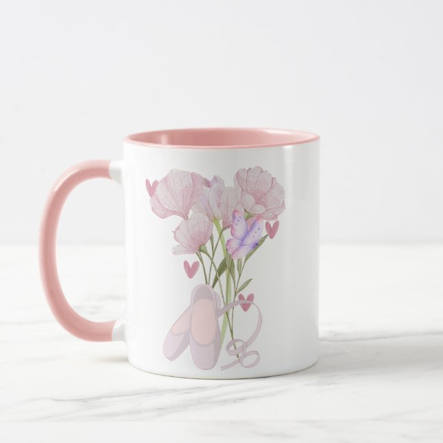 Vintage Floral Ballet Slippers Aesthetic Coffee Mug (Left)