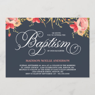 Vintage Floral Baptism Invitation