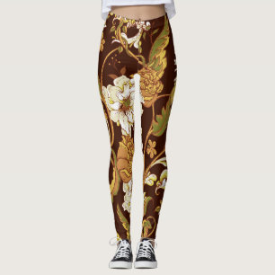Vintage floral baroque: magnolias, roses pattern. leggings