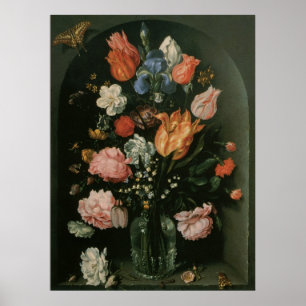 Vintage Floral Baroque, Vase of Flowers in a Niche Poster