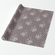 Vintage Floral Basket Wrapping Paper in Mocha Taup