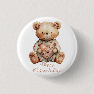 Vintage Floral Bear With Heart 3 Cm Round Badge