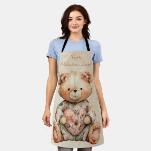 Vintage Floral Bear With Heart Apron