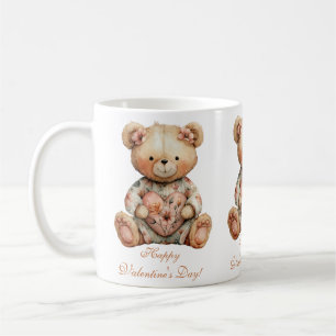Vintage Floral Bear With Heart Coffee Mug