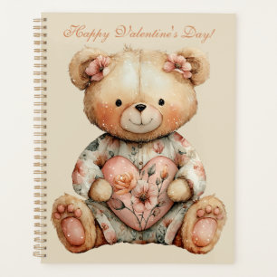 Vintage Floral Bear With Heart Planner