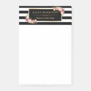Vintage Floral Beauty Salon Black White Stripes Post-it Notes