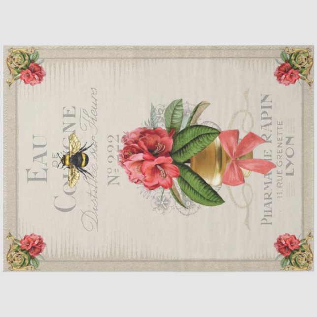 Vintage Floral Bee Decoupage Crafting Tissue Paper (Front)