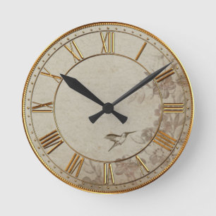 Vintage Floral Beige Round Clock