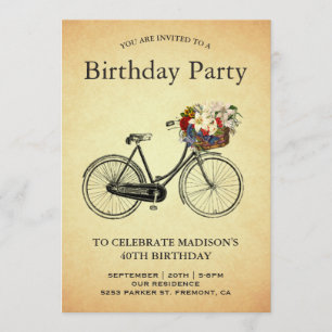 Vintage Floral Bicycle Birthday Party Invitation