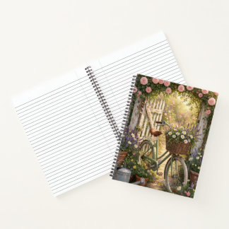 Vintage Floral Bicycle Cottage Garden Art Notebook