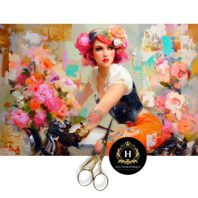 Vintage Floral Biker Woman Decoupage Tissue Paper (Creator Uploaded)