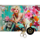 Vintage Floral Biker Woman Decoupage