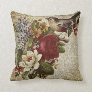Vintage Floral & Bird Cushion
