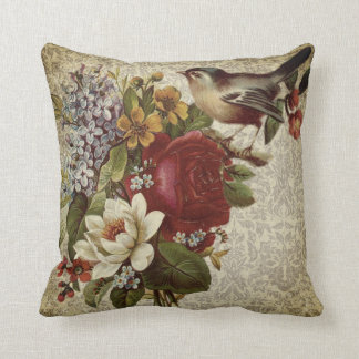 Vintage Floral & Bird Cushion