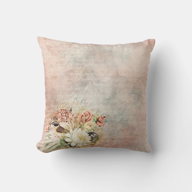 Vintage Floral Bird Cushion (Front)