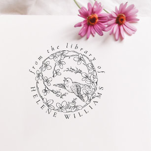 Vintage Floral Bird Custom Library Books Self-inking Stamp
