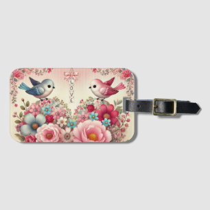 Vintage floral/bird/heart Valentine's Day Luggage Tag