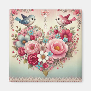 Vintage floral/bird/heart Valentine's Day Magnet