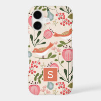Vintage Floral Birds Botanical Pattern Monogram