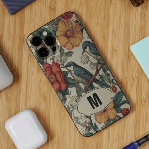 Vintage Floral Birds Botanical Pattern Monogram iPhone 13 Pro Max Case