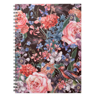 Vintage Floral Birds: Watercolor Elegance. Notebook